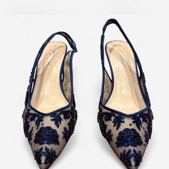 Betsey Johnson Navy Blue Embellished Heels - Picture 2 of 6
